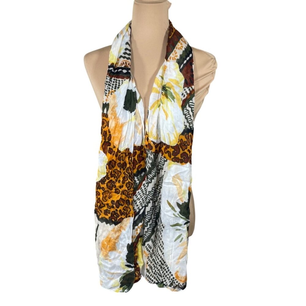 Unbranded Scarf Floral Brown Yellow Rectangle 68" X 24"